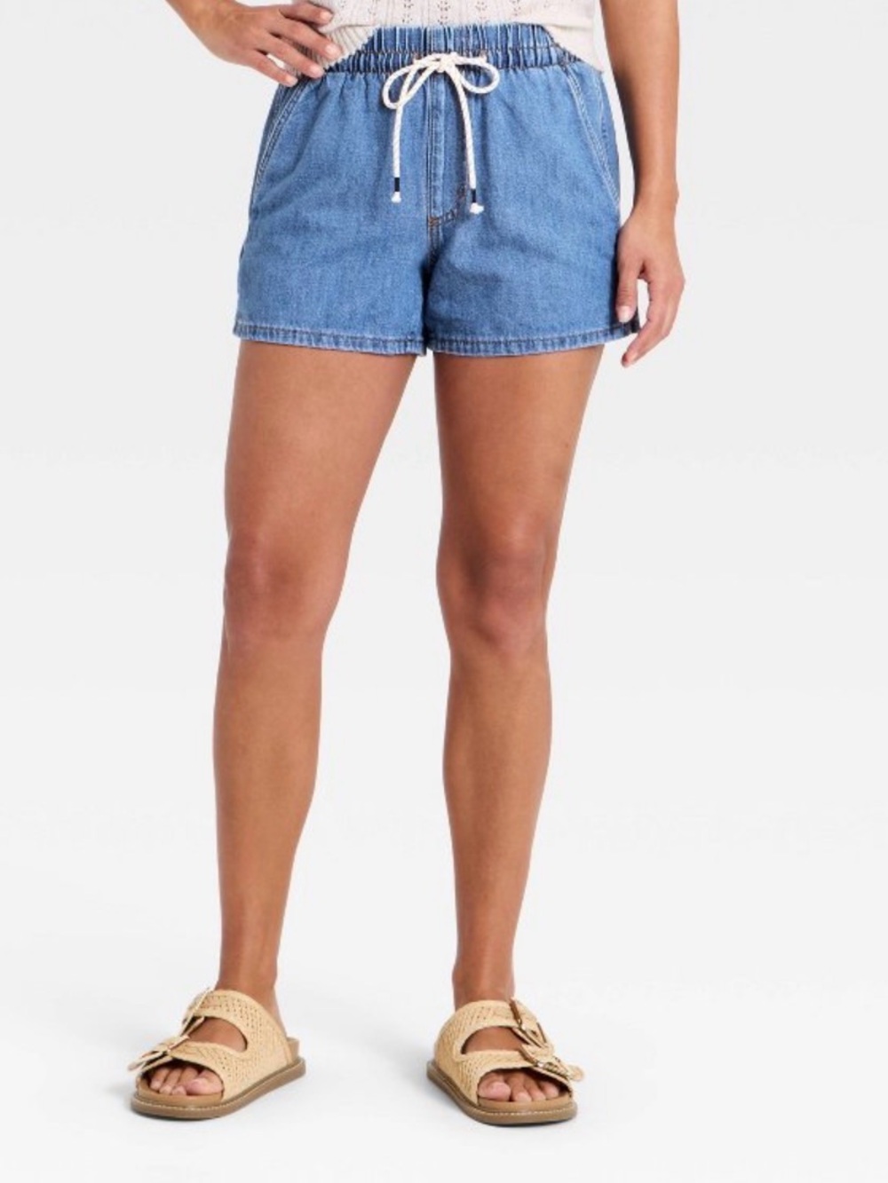 Denim Drawstring Women’s Shorts - Blue
